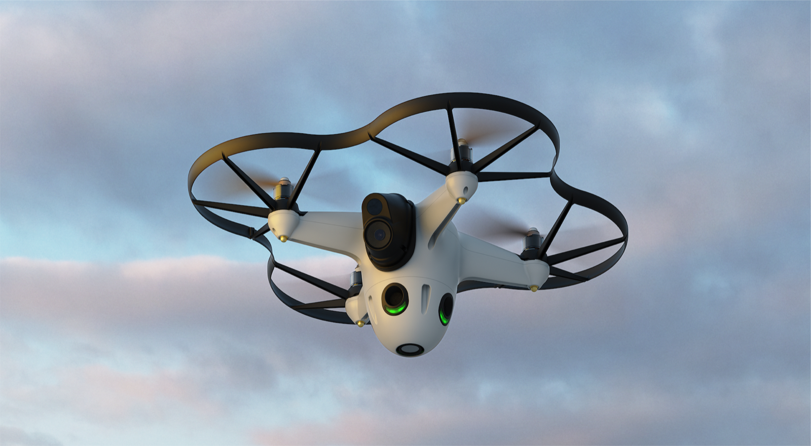 Sunflower Labs Bee Drohne bei Sonnenuntergang